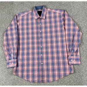 Linea Uomo Shirt Mens Large Pink Blue Plaid Button Up Long‎ Sleeve Casual